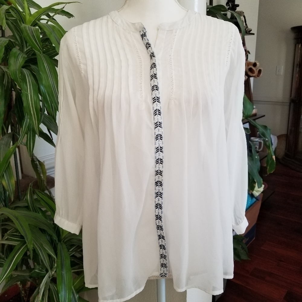 Charming Charlie Sheer 3/4 Sleeve Blouse Lg - Picture 2 of 9